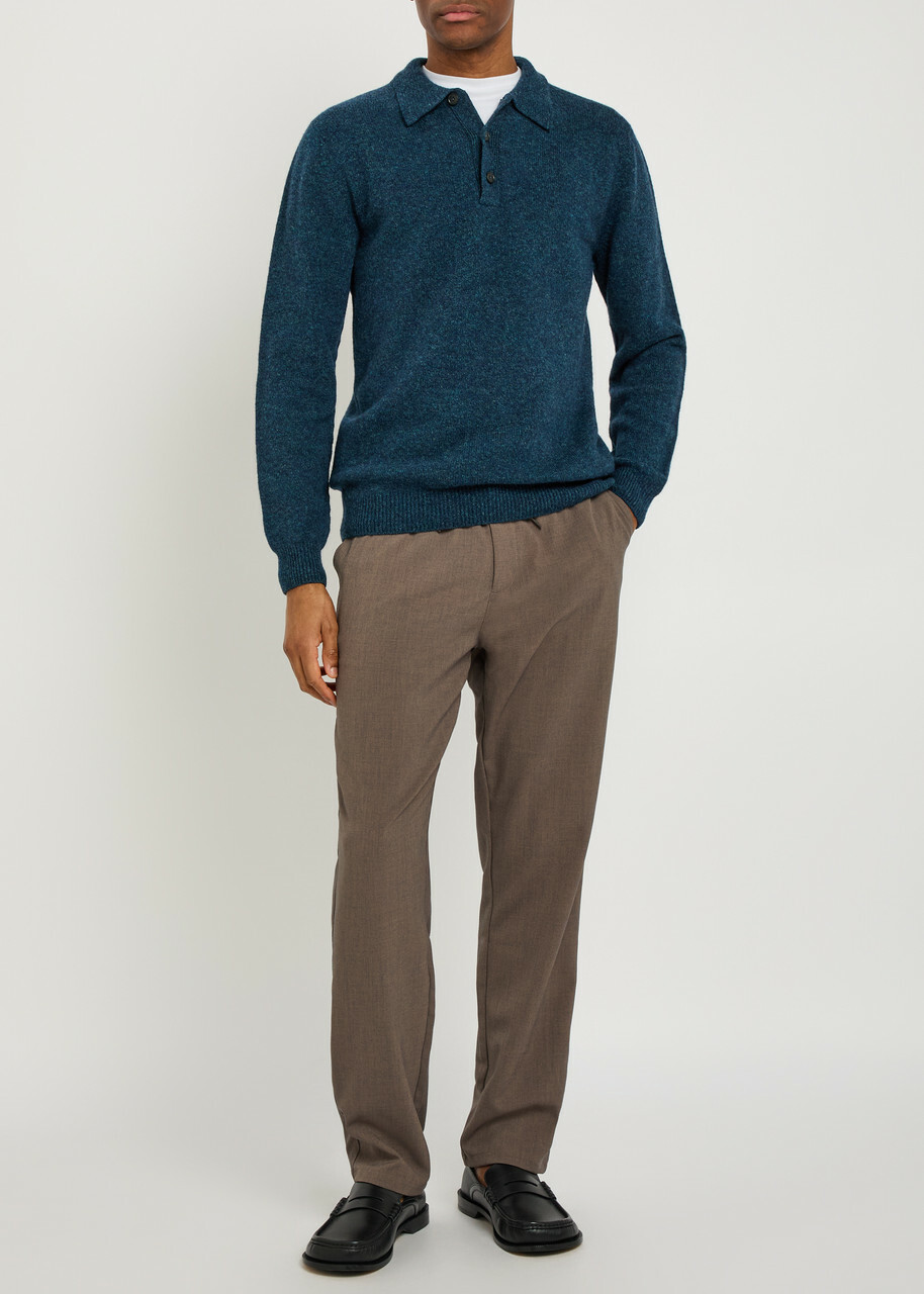 Sunspel Melangé Wool Polo Jumper Navy