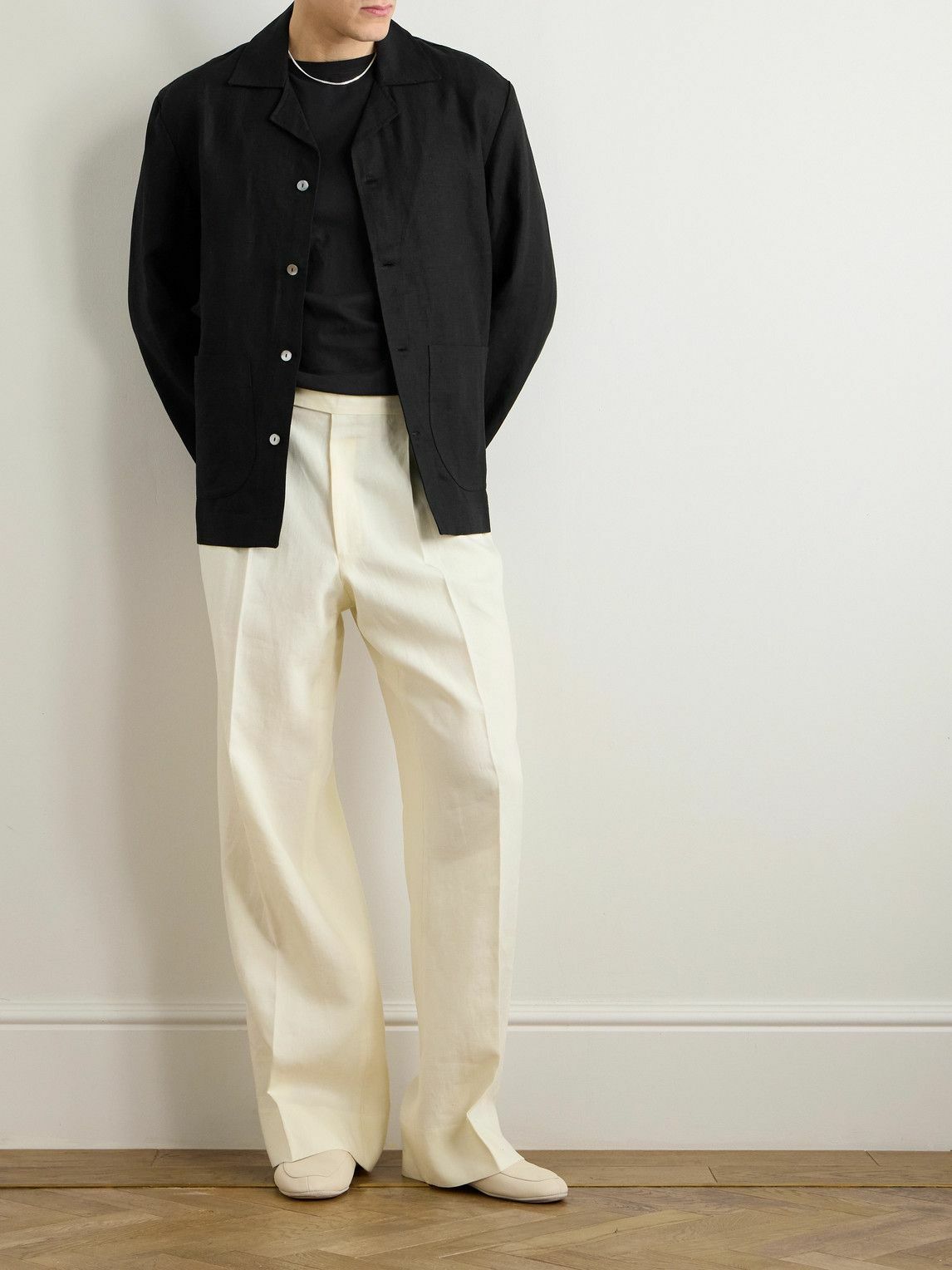 Stòffa - Camp-Collar Linen-Canvas Overshirt - Black