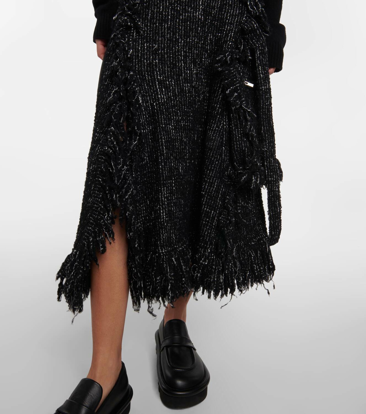 関送込み【sacai】Fringed flared tweed midi skirt Sacai Fringed flared tweed midi skirt Sacai