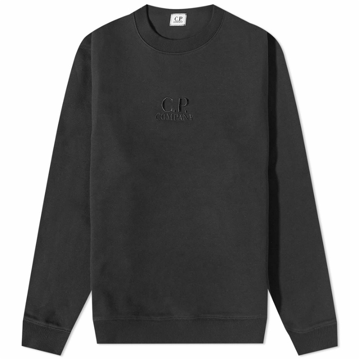 Photo: C.P. Company Men's Garment Dyed Centre Logo Crew Sweat in Black
