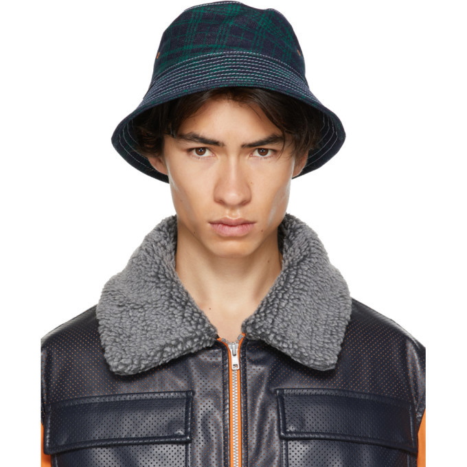 Photo: Rassvet Navy and Green Check Contrast Stitch Bucket Hat