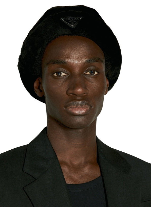 Photo: Prada Logo Plaque Shearling Hat