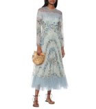 REDValentino Tulle-trimmed floral midi dress