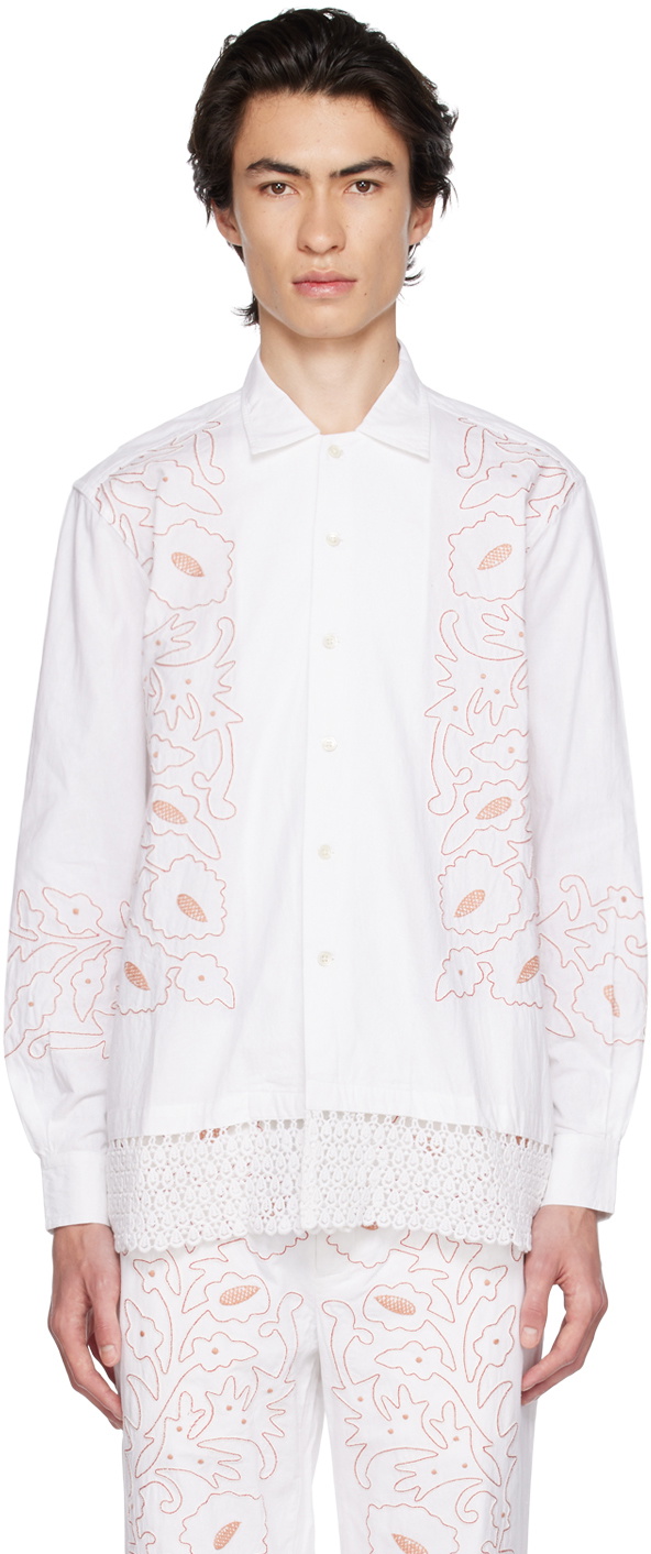 Bode White Braided Couching Shirt