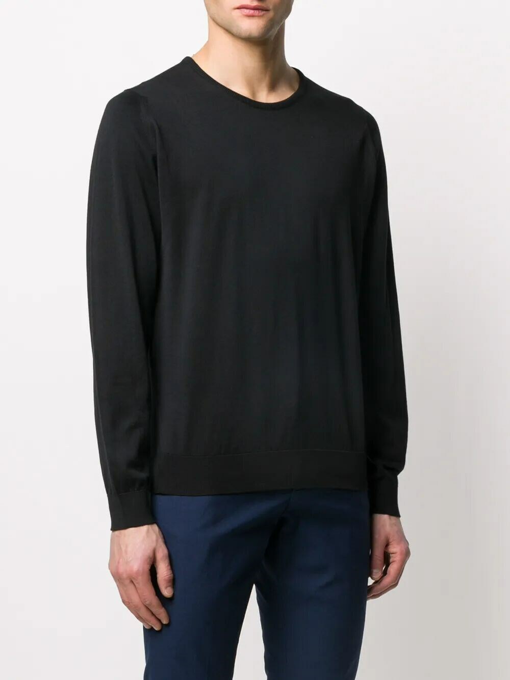 John Smedley Hatfield Long Sleeves Crewneck Pullover in Black