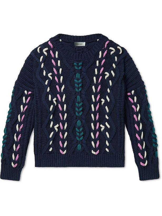 Photo: Isabel Marant - Zolan Embroidered Recycled Cable-Knit Sweater - Blue