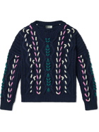 Isabel Marant - Zolan Embroidered Recycled Cable-Knit Sweater - Blue