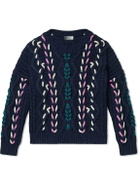 Isabel Marant - Zolan Embroidered Recycled Cable-Knit Sweater - Blue