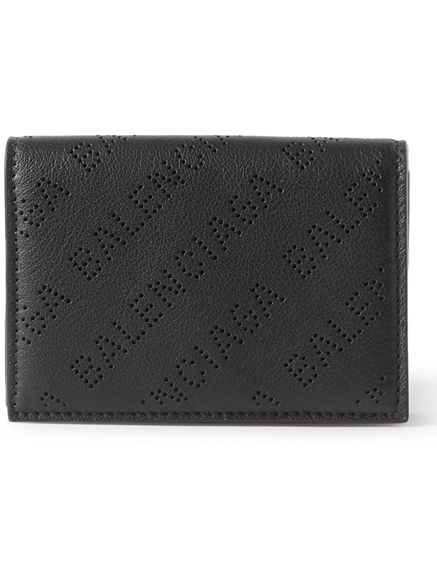 Photo: BALENCIAGA - Logo-Perforated Full-Grain Leather Trifold Wallet