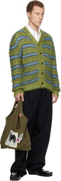 Marni Green & Blue Fuzzy Wuzzy Stripe V-Neck Cardigan