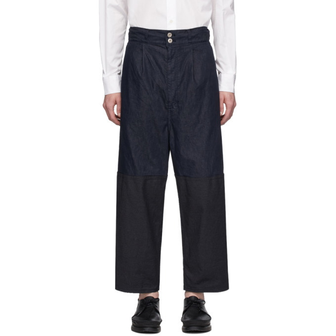 Photo: Comme des Garcons Homme Navy Multi-Fabric Garment-Dyed Trousers