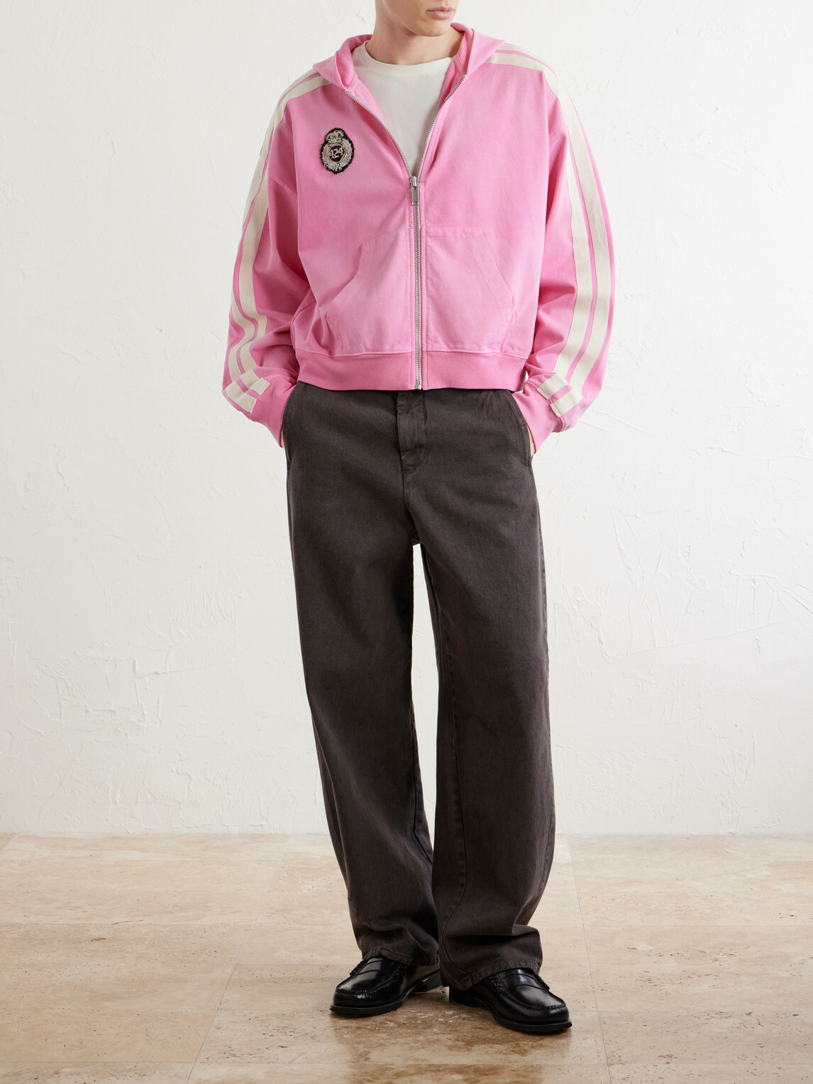 424 - Academy Logo-Appliquéd Cotton-Jersey Zip-Up Hoodie - Pink