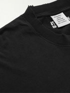 VETEMENTS - Embroidered Distressed Cotton-Jersey T-Shirt - Black