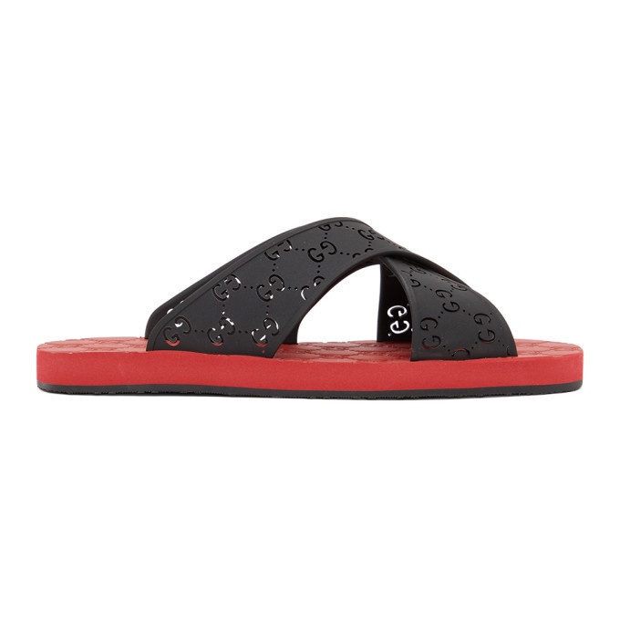 Photo: Gucci Black and Red GG Slide Sandals