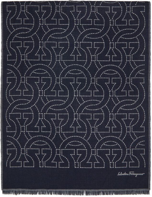 Photo: Salvatore Ferragamo Navy Gancini Scarf