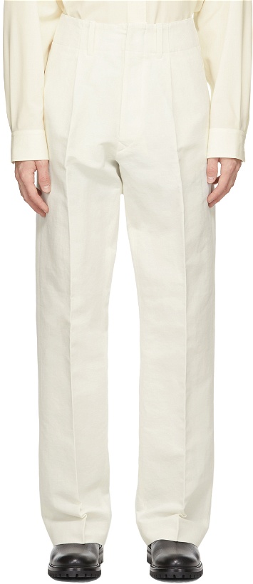 Photo: UNIFORME Off-White Wide Leg Pleated Trousers