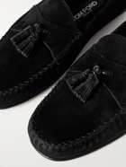 TOM FORD - Berwick Leather-Trimmed Tassled Suede Loafers - Black