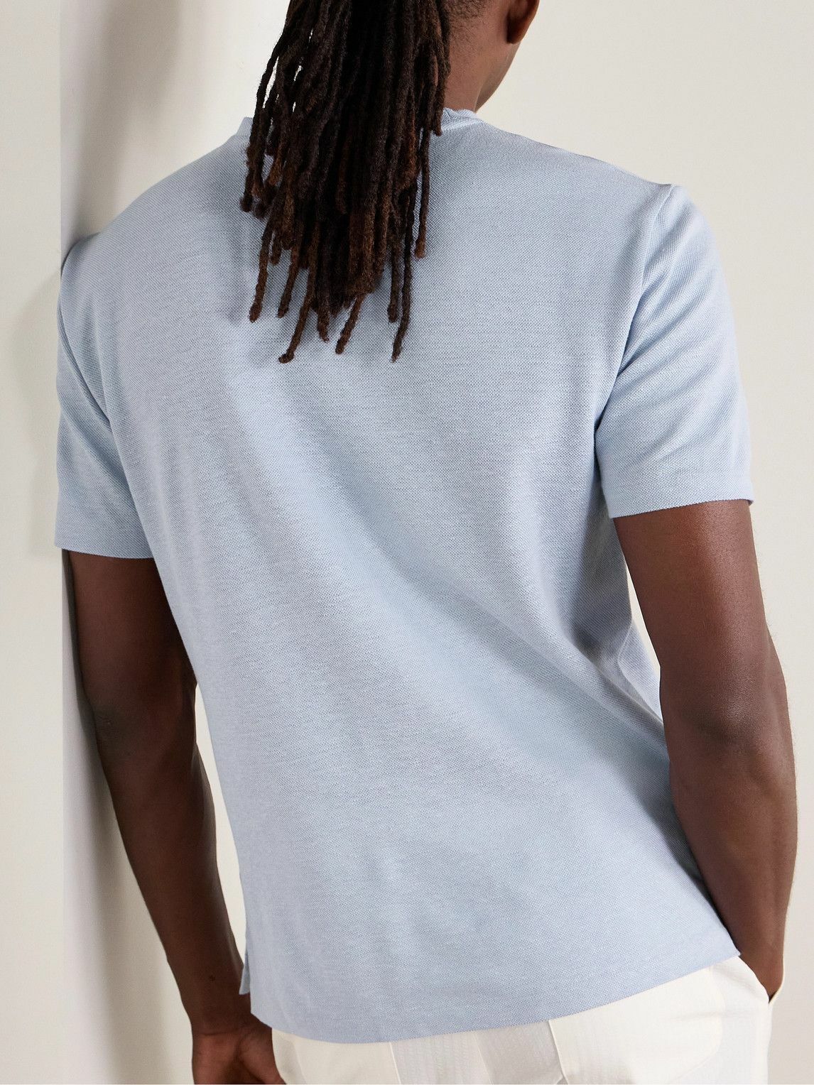Ralph Lauren Purple label - Linen and Cotton-Blend Piqué T-Shirt - Blue