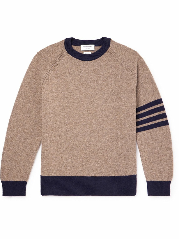 Photo: Thom Browne - Striped Shetland Wool Sweater - Brown