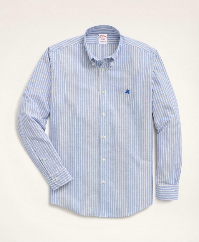 Photo: Brooks Brothers Men's Madison Relaxed-Fit Sport Shirt, Oxford Button-Down Collar Stripe | Bright Blue