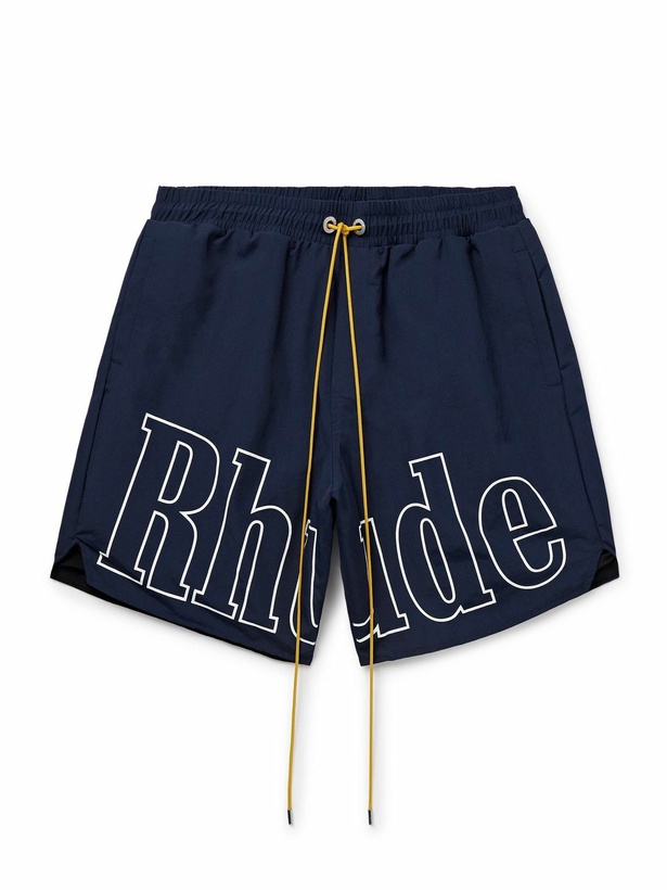 Photo: Rhude - Straight-Leg Logo-Print Nylon Drawstring Shorts - Blue