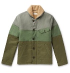 Universal Works - N1 Shawl-Collar Faux Shearling-Lined Striped Canvas Jacket - Men - Green