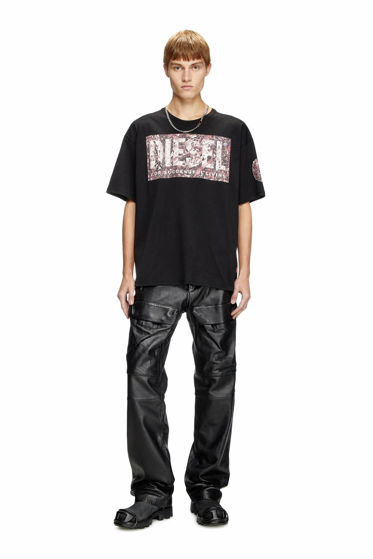 Diesel T-shirt with large gabardine patch logo - T-Shirts Mens in Black