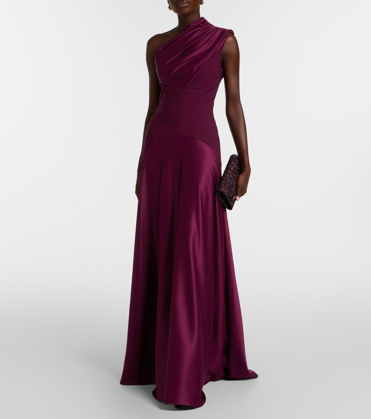 Solace London Gabriela draped one-shoulder satin gown