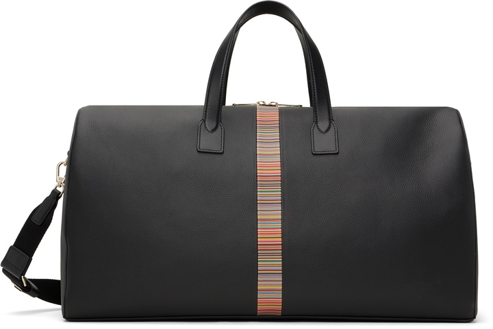Photo: Paul Smith Black Leather Signature Stripe Trim Holdall Duffle Bag