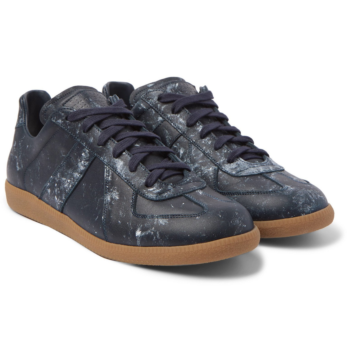 Maison Margiela - Replica Paint-Splattered Leather Sneakers - Blue