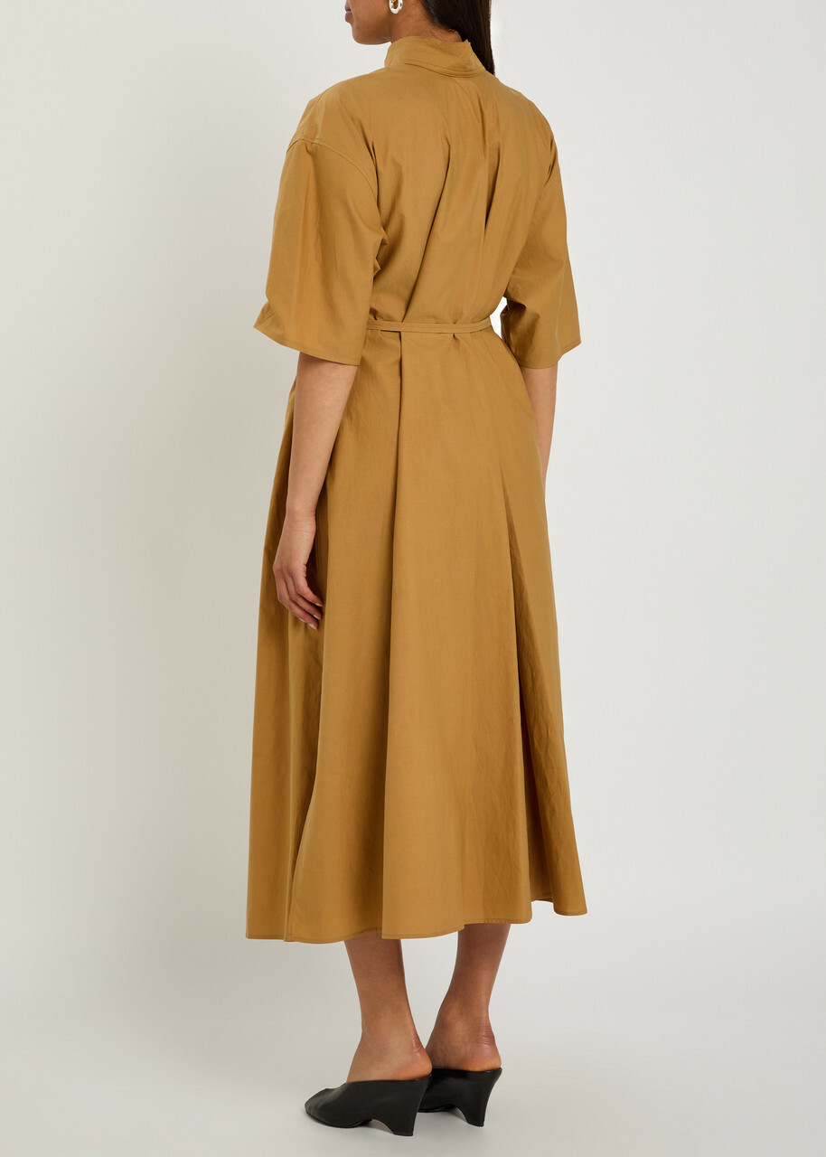 Lemaire Reversible Belted Cotton and Silk-blend Midi Dress Light Brown