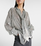 Stella McCartney Leopard-print scarf-detail lamé shirt