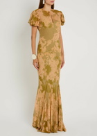 DE LA Vali Sumatra Floral Print Chiffon Maxi Dress Green
