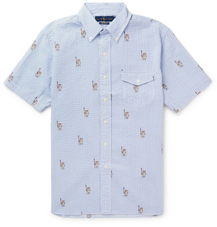 Photo: Polo Ralph Lauren - Button-Down Collar Printed Striped Cotton-Seersucker Shirt - Blue