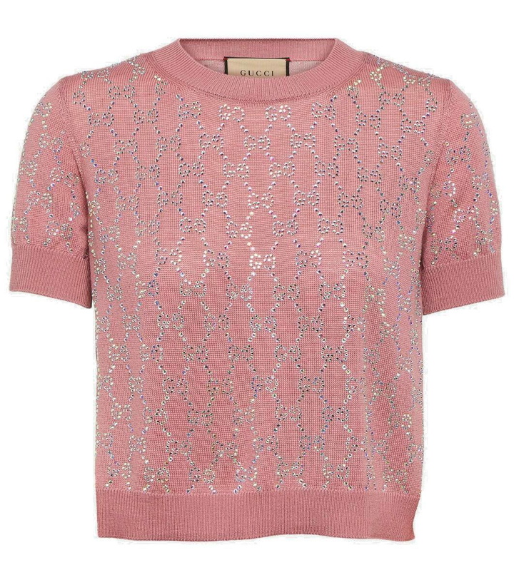 Photo: Gucci Crystal GG cropped wool top