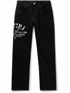 AMIRI - Straight-Leg Distressed Leather-Trimmed Logo-Embroidered Jeans - Black