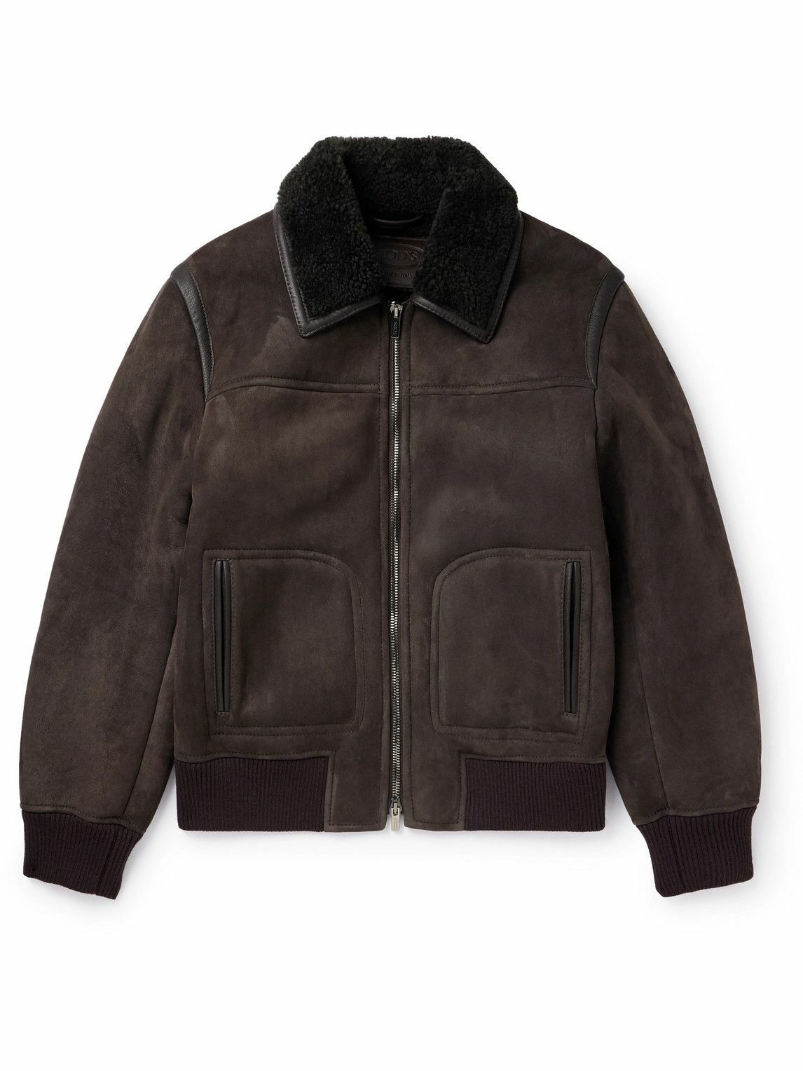 Photo: Tod's - Leather-Trimmed Shearling Bomber Jacket - Brown