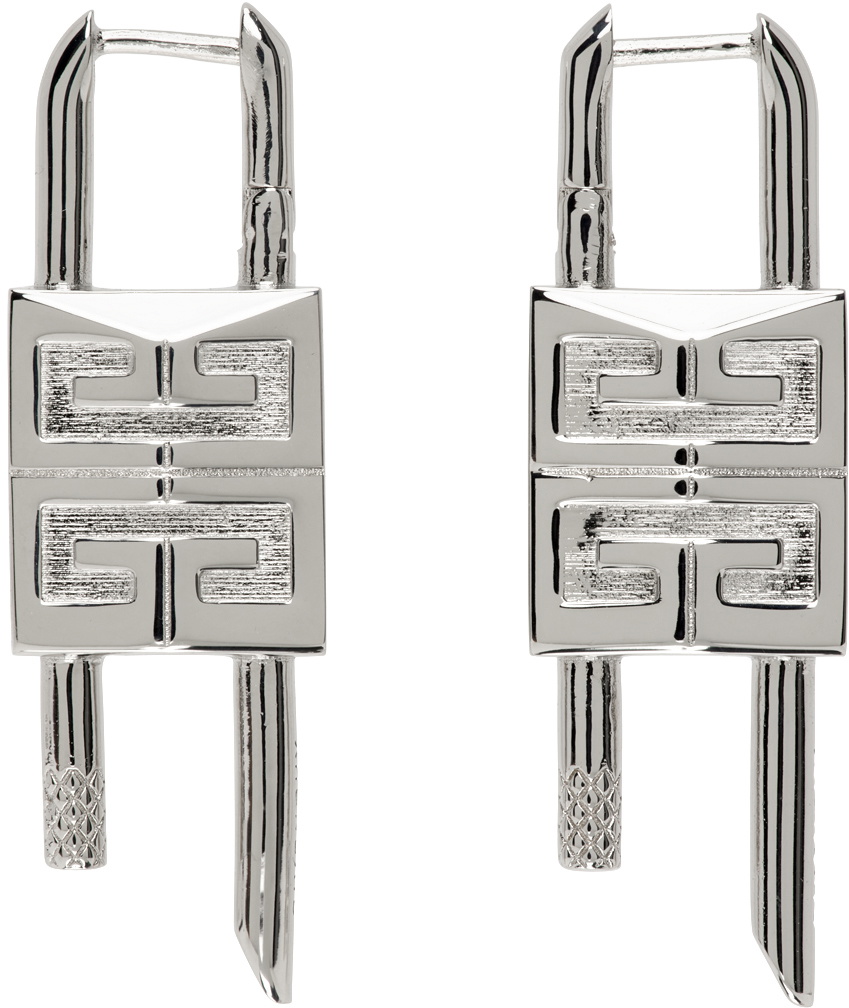 Givenchy: Silver Lock Crystal Earrings