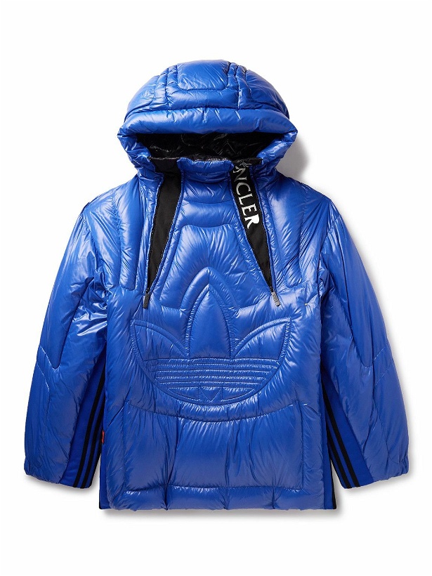 Photo: Moncler Genius - adidas Originals Chambery Canvas-Trimmed Quilted Glossed-Shell Hooded Down Jacket - Blue