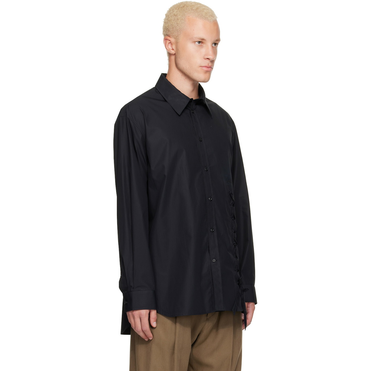 Simone Rocha Black Lace Up Hem Easy Shirt