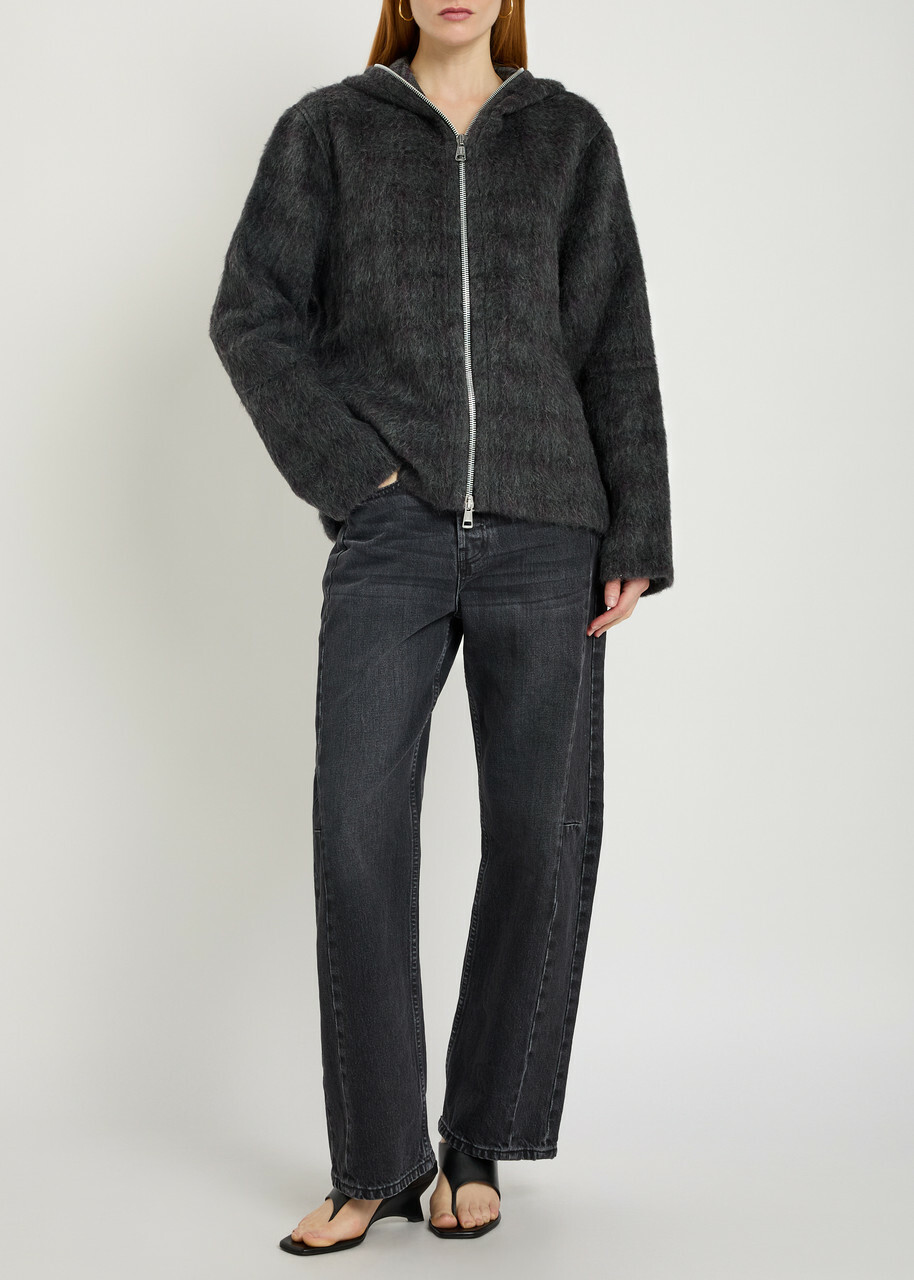 Our Legacy Checked Zip-through Brushed Wool-blend Jumper Dark Brown