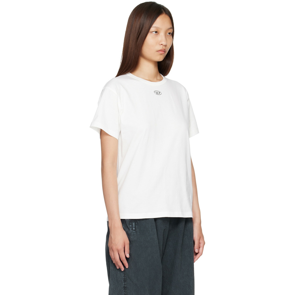 Diesel White Metallic Oval D Cotton T-shirt