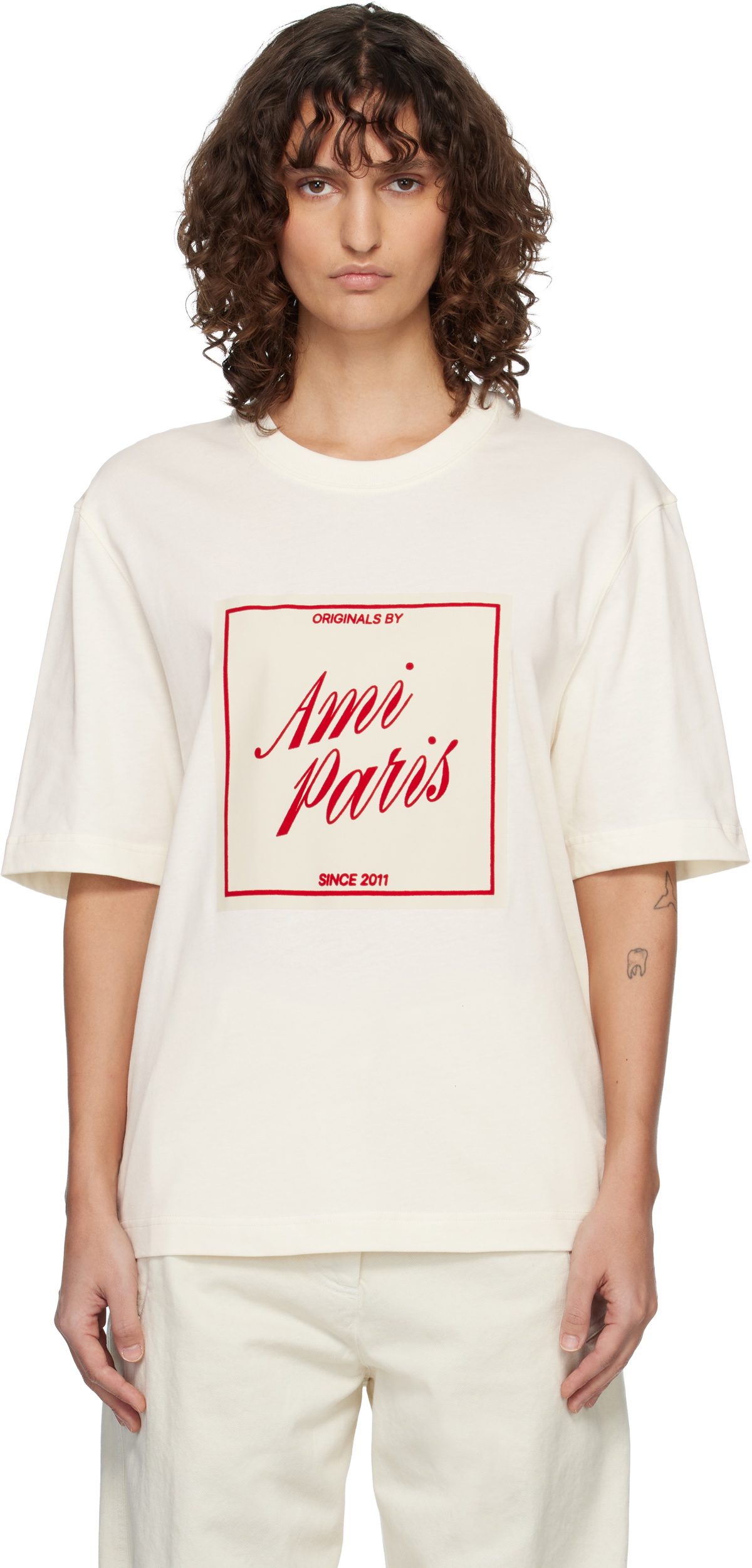 AMI Paris Off-White Cotton 'Ami Paris Heritage' Print T-shirt
