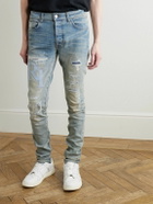 AMIRI - Slim-Fit Straight-Leg Logo-Appliquéd Panelled Distressed Jeans - Blue