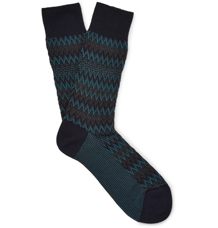 Photo: Missoni - Crochet-Knit Cotton-Blend Socks - Men - Storm blue
