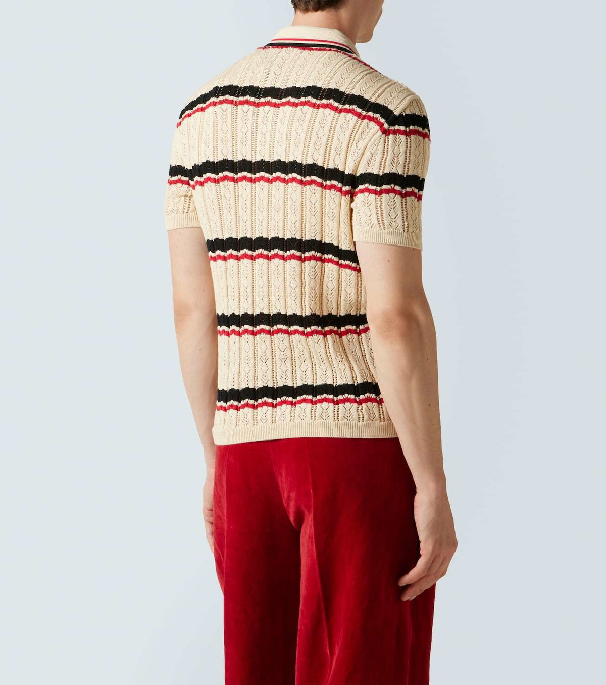 Valentino VLogo pointelle striped cotton polo shirt