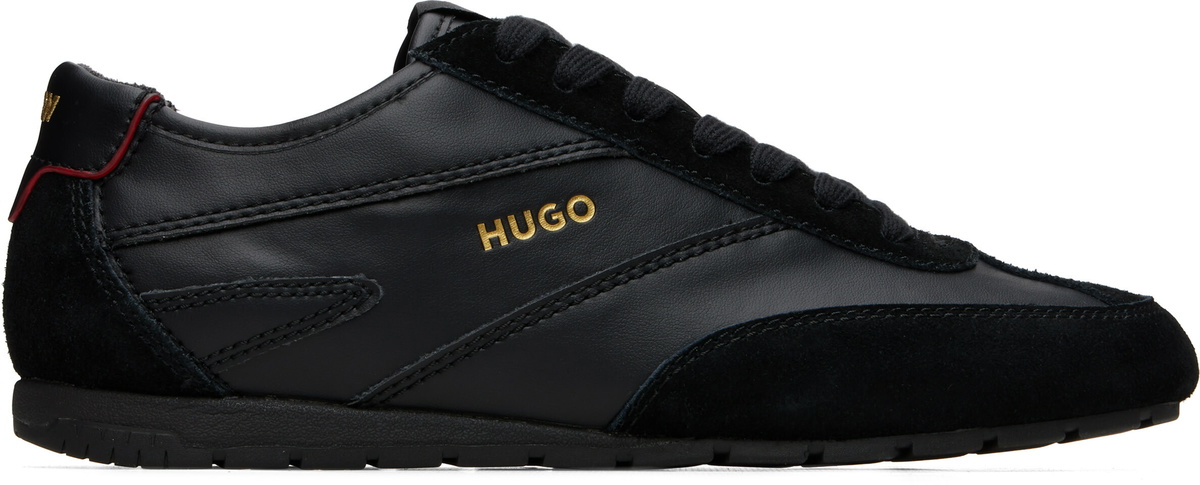 Hugo Black Suede Paneled Retro Sneakers