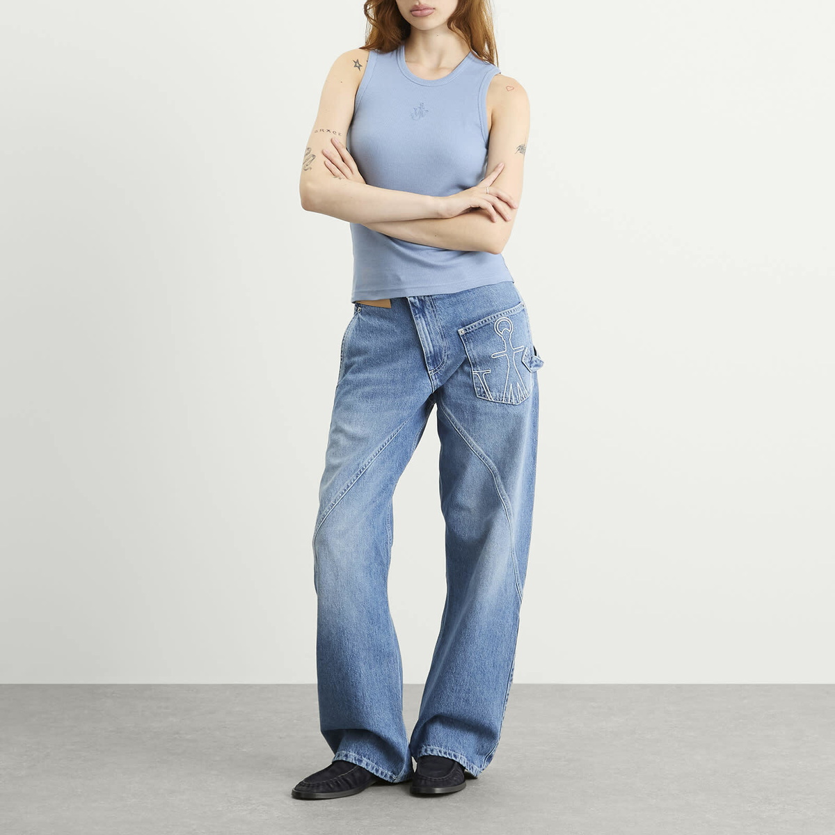 JW Anderson Women's Anchor Embroidery Vest in Steel Blue