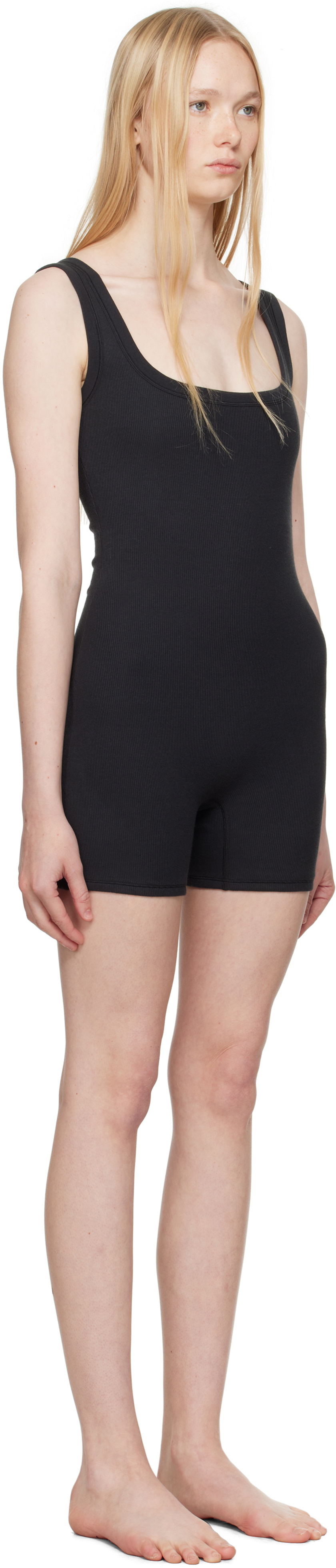 SKIMS Black Cotton Rib Onesie Romper