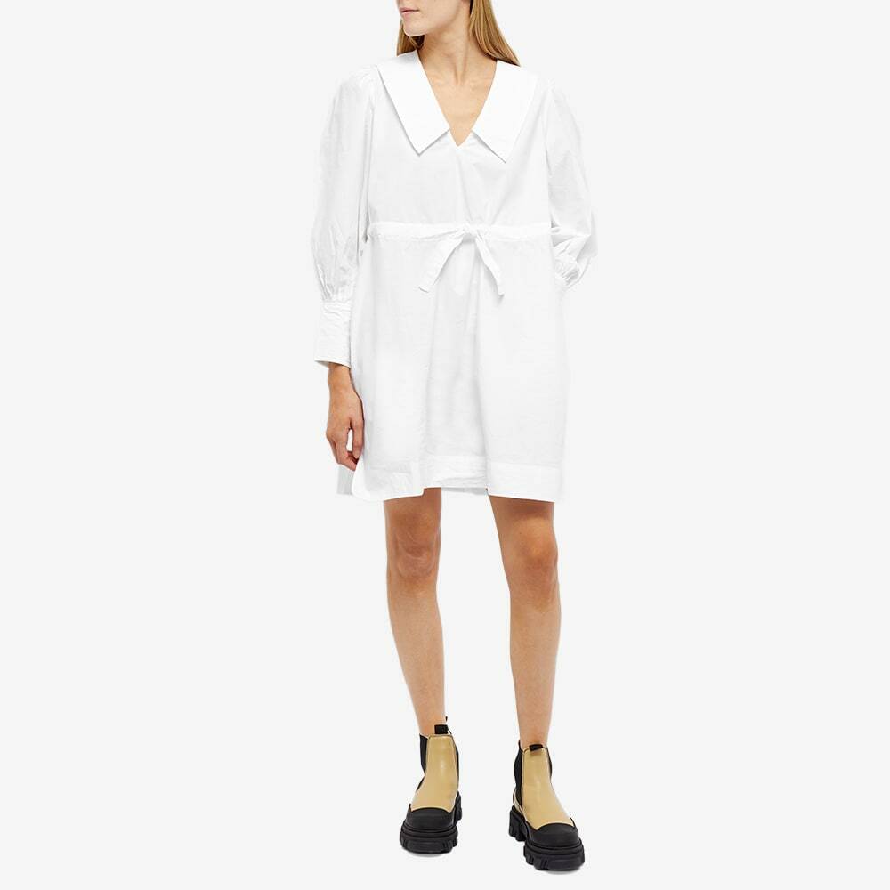 GANNI Women's Cotton Poplin V-Neck Mini Dress in Bright White GANNI